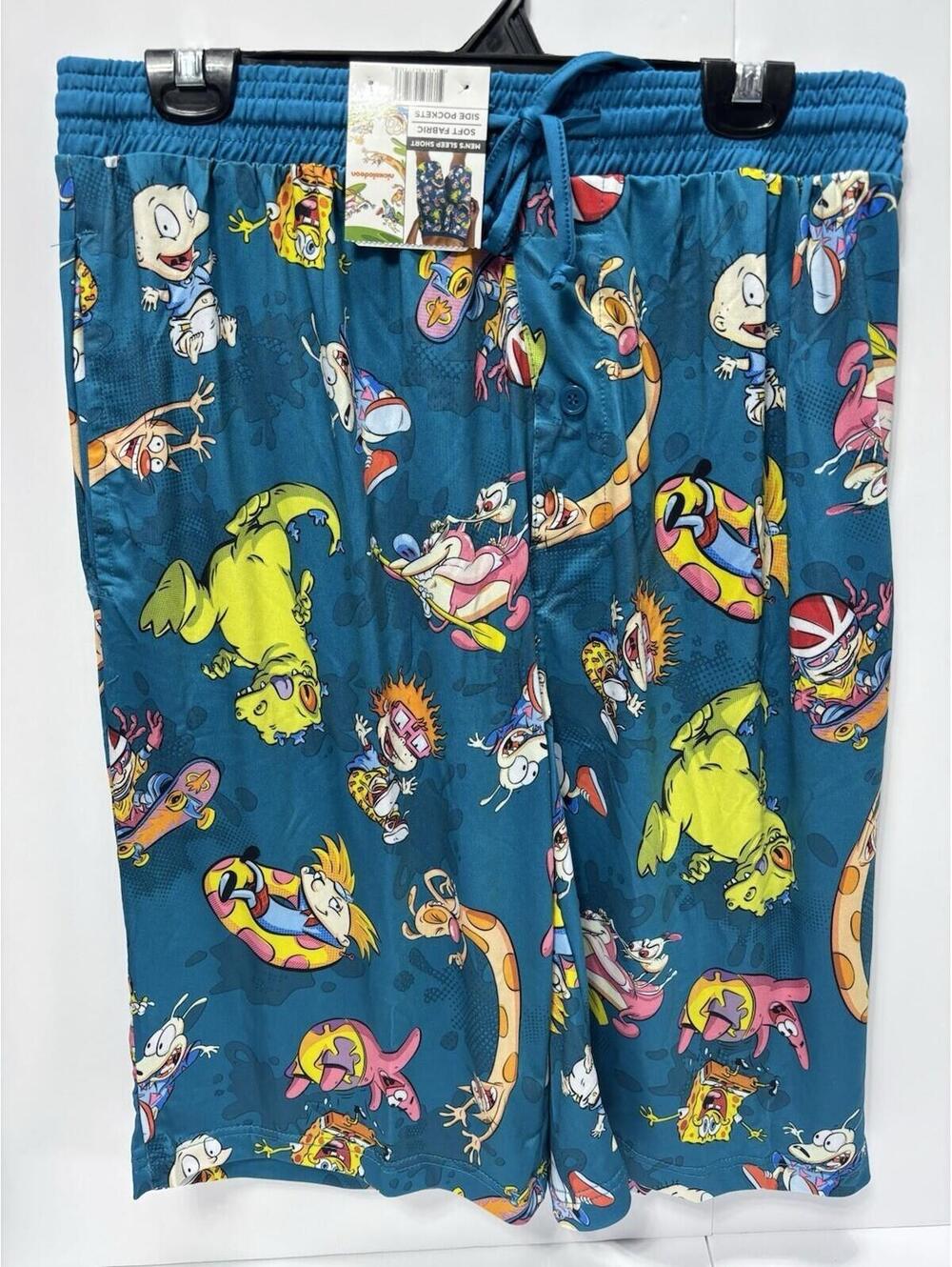 Men's Nickelodeon 90s XL Sleep Shorts SpongeBob Ren Stimpy Arnold Catdog Rugrats